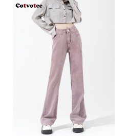 Purple High Waisted Jeans for Women 2022 Fashion Straight Vintage Streetwear Wide Leg Pants Full Length Y2K Denim Pants $51.4...