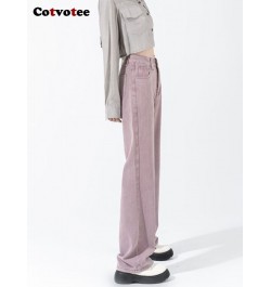 Purple High Waisted Jeans for Women 2022 Fashion Straight Vintage Streetwear Wide Leg Pants Full Length Y2K Denim Pants $51.4...