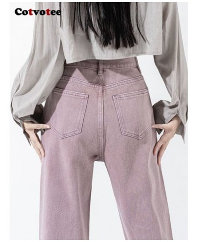 Purple High Waisted Jeans for Women 2022 Fashion Straight Vintage Streetwear Wide Leg Pants Full Length Y2K Denim Pants $51.4...