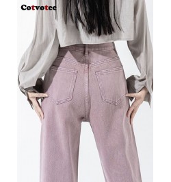 Purple High Waisted Jeans for Women 2022 Fashion Straight Vintage Streetwear Wide Leg Pants Full Length Y2K Denim Pants $51.4...