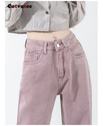 Purple High Waisted Jeans for Women 2022 Fashion Straight Vintage Streetwear Wide Leg Pants Full Length Y2K Denim Pants $51.4...