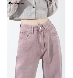 Purple High Waisted Jeans for Women 2022 Fashion Straight Vintage Streetwear Wide Leg Pants Full Length Y2K Denim Pants $51.4...