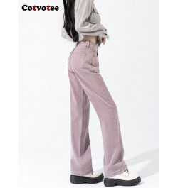 Purple High Waisted Jeans for Women 2022 Fashion Straight Vintage Streetwear Wide Leg Pants Full Length Y2K Denim Pants $51.4...