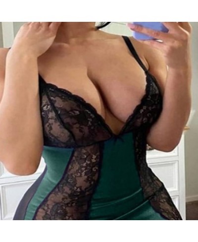 Womens Sexy Lace Sleeveless V-Neck Lingerie Night Dress Ladies Colorblock Babydoll Nightwear Sleepwear Robe Gown S-2XL For $2...