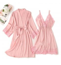 Women Pajamas Sets Sexy V-Neck Nightgown Satin Robe Home Wear Bathrobe + Mini Night Dress Sleepwear Suit $39.95 - Sleepwears