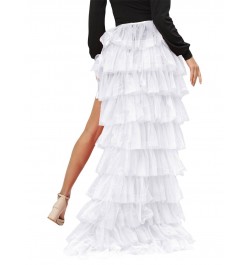 Women Tulle Tutu Long Skirt Multi-layer Ruffled Elastic Slit Mesh Cocktail Party Skirt for Beach Streetwear $37.42 - Skirts