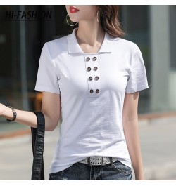 Women Office Lapel T-Shirt Korean Summer Short Sleeve Tshirt 2022 Spring Casual Lady Tops Tee Female Clothing $29.74 - Tops &...