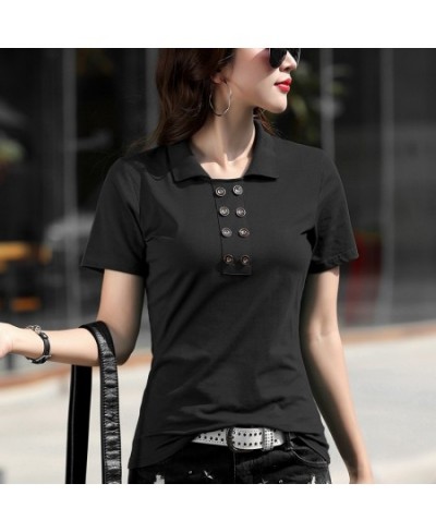 Women Office Lapel T-Shirt Korean Summer Short Sleeve Tshirt 2022 Spring Casual Lady Tops Tee Female Clothing $29.74 - Tops &...