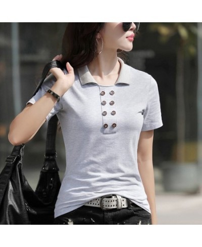 Women Office Lapel T-Shirt Korean Summer Short Sleeve Tshirt 2022 Spring Casual Lady Tops Tee Female Clothing $29.74 - Tops &...