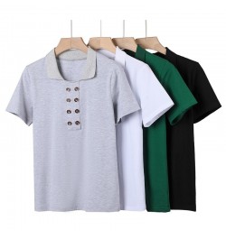 Women Office Lapel T-Shirt Korean Summer Short Sleeve Tshirt 2022 Spring Casual Lady Tops Tee Female Clothing $29.74 - Tops &...