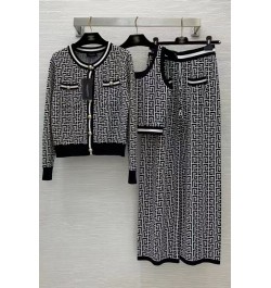 Jacquard Knitted 3 Piece Pant Set Women Vest & Cardigan & Wide Leg Pants Matching Set Outfits Vintage Fashion Ladies 3 Piece ...