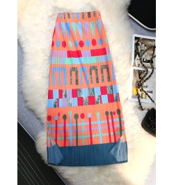 Midi Long Slit Skirt Women 2023 Summer Korean Fashion Geometric Print Aesthetic High Waist Pencil Pleated Skirt Female $36.71...