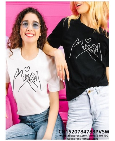 Pinky Swear Heart Best Friend Women Cotton T-Shirts Girl Cute Bestie Graphic Designed Tops Tees BFF Matching Sisters Clothes ...