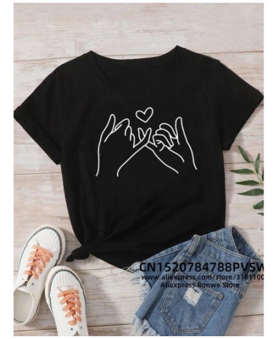 Pinky Swear Heart Best Friend Women Cotton T-Shirts Girl Cute Bestie Graphic Designed Tops Tees BFF Matching Sisters Clothes ...