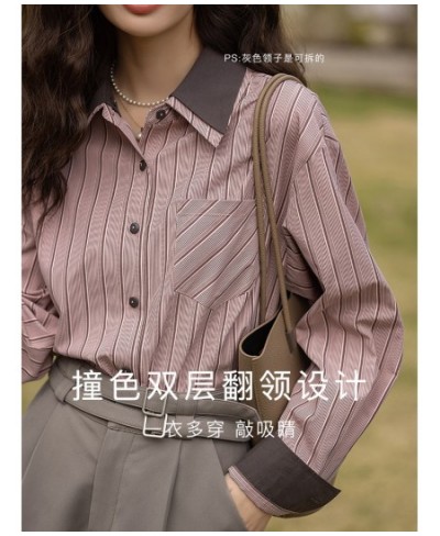 Shirts for Women 2023 Spring Vintage Double-layer Collar Striped Blouse Elegant Casual Long Sleeve Female Tops MXC11C0677 $69...