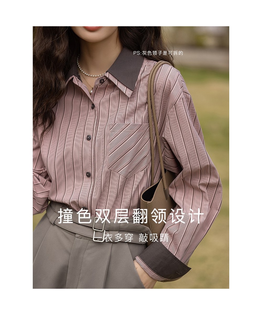 Shirts for Women 2023 Spring Vintage Double-layer Collar Striped Blouse Elegant Casual Long Sleeve Female Tops MXC11C0677 $69...