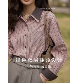 Shirts for Women 2023 Spring Vintage Double-layer Collar Striped Blouse Elegant Casual Long Sleeve Female Tops MXC11C0677 $69...