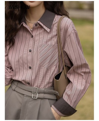 Shirts for Women 2023 Spring Vintage Double-layer Collar Striped Blouse Elegant Casual Long Sleeve Female Tops MXC11C0677 $69...