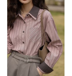 Shirts for Women 2023 Spring Vintage Double-layer Collar Striped Blouse Elegant Casual Long Sleeve Female Tops MXC11C0677 $69...