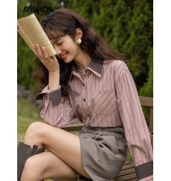 Shirts for Women 2023 Spring Vintage Double-layer Collar Striped Blouse Elegant Casual Long Sleeve Female Tops MXC11C0677 $69...