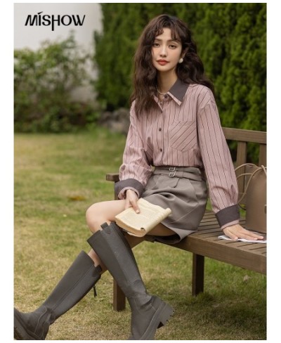 Shirts for Women 2023 Spring Vintage Double-layer Collar Striped Blouse Elegant Casual Long Sleeve Female Tops MXC11C0677 $69...