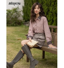 Shirts for Women 2023 Spring Vintage Double-layer Collar Striped Blouse Elegant Casual Long Sleeve Female Tops MXC11C0677 $69...