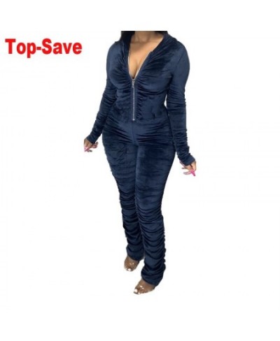 Casual Stacked Sweatpants Women Ribbed Jumpsuit Long Sleeve Zippers Bodysuit Raised Outdoor Wear 2023 Autumn Winter $57.76 - ...