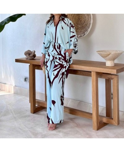 Oversize Women's Pajama Set Print Three Quarter Sleeve Ladies Sleepwear Summer Spring Loose 2 Pcs with Pant Home Cloth Female...