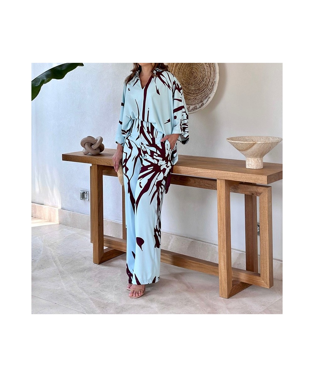 Oversize Women's Pajama Set Print Three Quarter Sleeve Ladies Sleepwear Summer Spring Loose 2 Pcs with Pant Home Cloth Female...