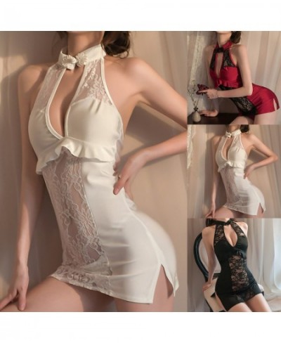 Womens Sexy Lace Keyhole Front Lingerie Halter Chemise Sleepwear Mesh Mini Slip Dress Ladies Night Shirts $25.49 - Sleepwears