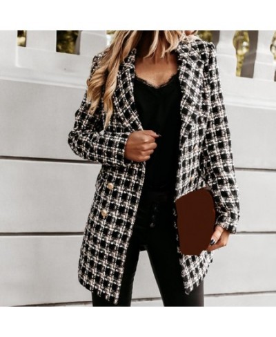 Coat Plaid Warm Mid-length Women Outer Garment For Winter Formal Jackets Checkered Outerwear Tops $41.98 - Jackets & Coats