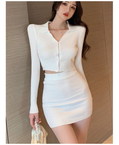 Sweet Knitted Two Piece Set Women Sexy Crop Top + Bodycon Mini Skirts Sets Girls Short Cardigan & Skirt Suits 2pcs Women $39....