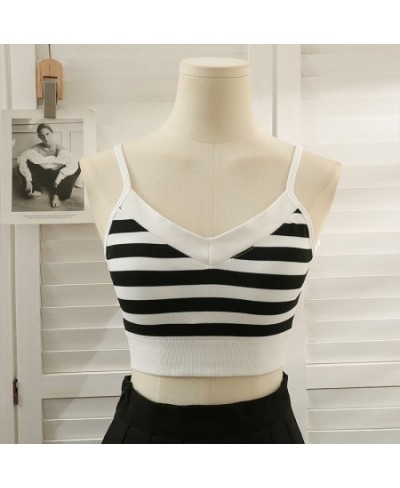 Spaghetti Strap Camis Bulit in Bras For Women Skinny Striped Crop Tops French Chic Almighty Woman Tanks Camisoles $23.09 - To...