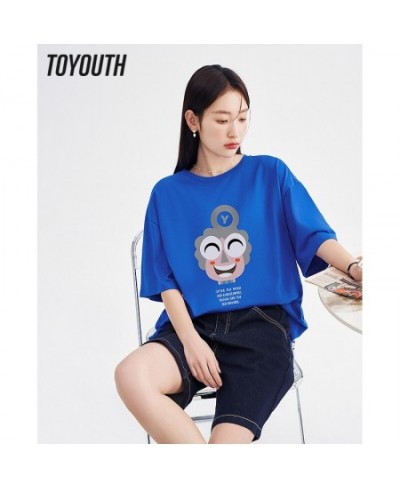 Women T-shirt 2023 Spring Short Sleeve O Neck Loose Tees Smile Face Print Black Pink Blue Pure Cotton Casual Chic Tops $30.17...