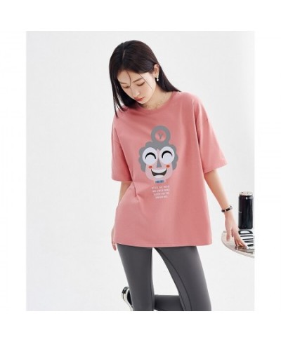 Women T-shirt 2023 Spring Short Sleeve O Neck Loose Tees Smile Face Print Black Pink Blue Pure Cotton Casual Chic Tops $30.17...