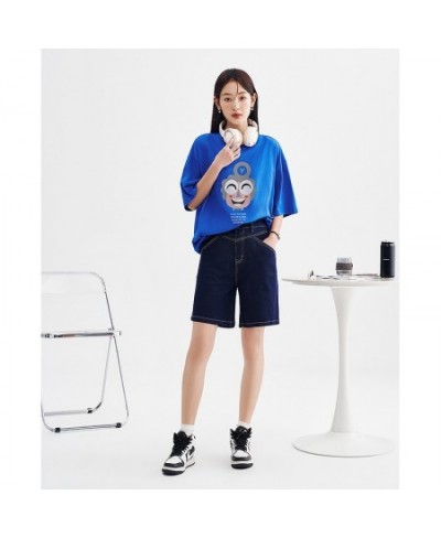 Women T-shirt 2023 Spring Short Sleeve O Neck Loose Tees Smile Face Print Black Pink Blue Pure Cotton Casual Chic Tops $30.17...