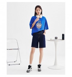 Women T-shirt 2023 Spring Short Sleeve O Neck Loose Tees Smile Face Print Black Pink Blue Pure Cotton Casual Chic Tops $30.17...