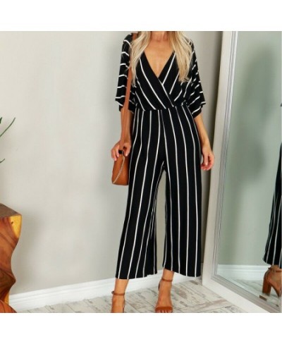 Striped Jumpsuit Women V Neck Playsuit Summer Holiday Clubwear Romper Loose Baggy Wide Leg Pants Party Trousers $30.86 - Jump...