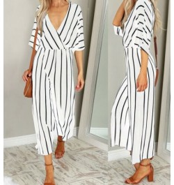 Striped Jumpsuit Women V Neck Playsuit Summer Holiday Clubwear Romper Loose Baggy Wide Leg Pants Party Trousers $30.86 - Jump...