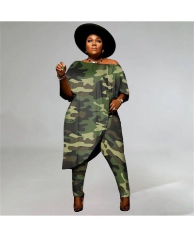 Plus Size Camo Print Fashion Two Pieces Set Long Sleeve Irregular Tees Top Pencil Pants Women Tracksuit Casual Streetwear $60...