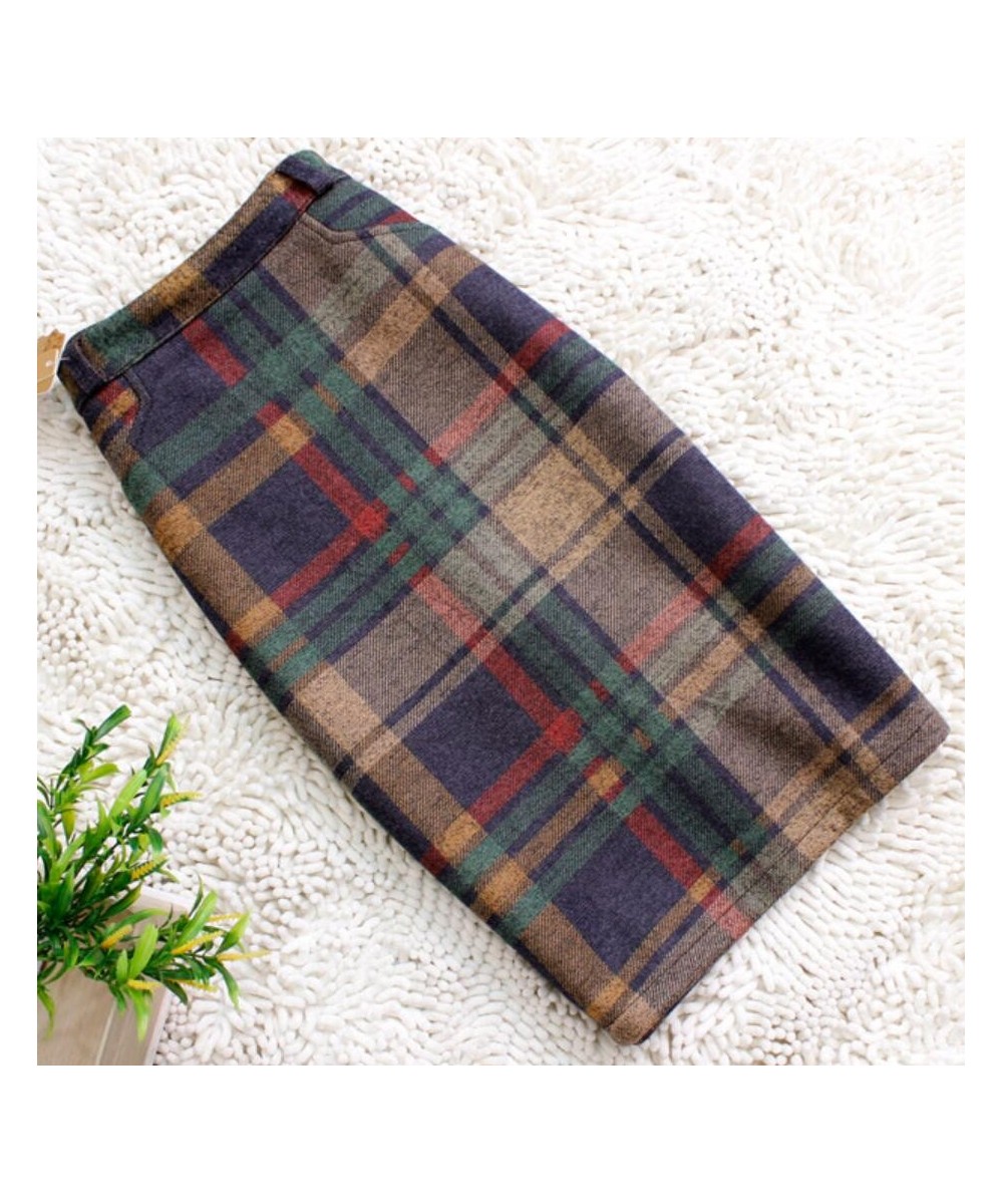 Vintage Plaid Skirt Women Elegant Package Hip Slim Winter knee-length Skirts Warm Woolen Skirt Office Lady $58.74 - Skirts