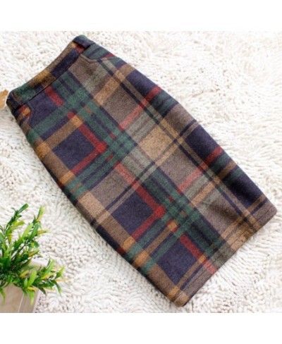 Vintage Plaid Skirt Women Elegant Package Hip Slim Winter knee-length Skirts Warm Woolen Skirt Office Lady $58.74 - Skirts