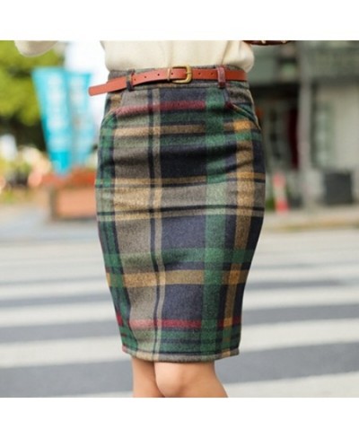 Vintage Plaid Skirt Women Elegant Package Hip Slim Winter knee-length Skirts Warm Woolen Skirt Office Lady $58.74 - Skirts