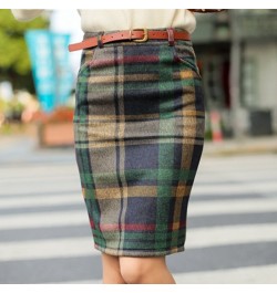 Vintage Plaid Skirt Women Elegant Package Hip Slim Winter knee-length Skirts Warm Woolen Skirt Office Lady $58.74 - Skirts