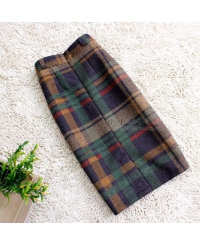 Vintage Plaid Skirt Women Elegant Package Hip Slim Winter knee-length Skirts Warm Woolen Skirt Office Lady $58.74 - Skirts