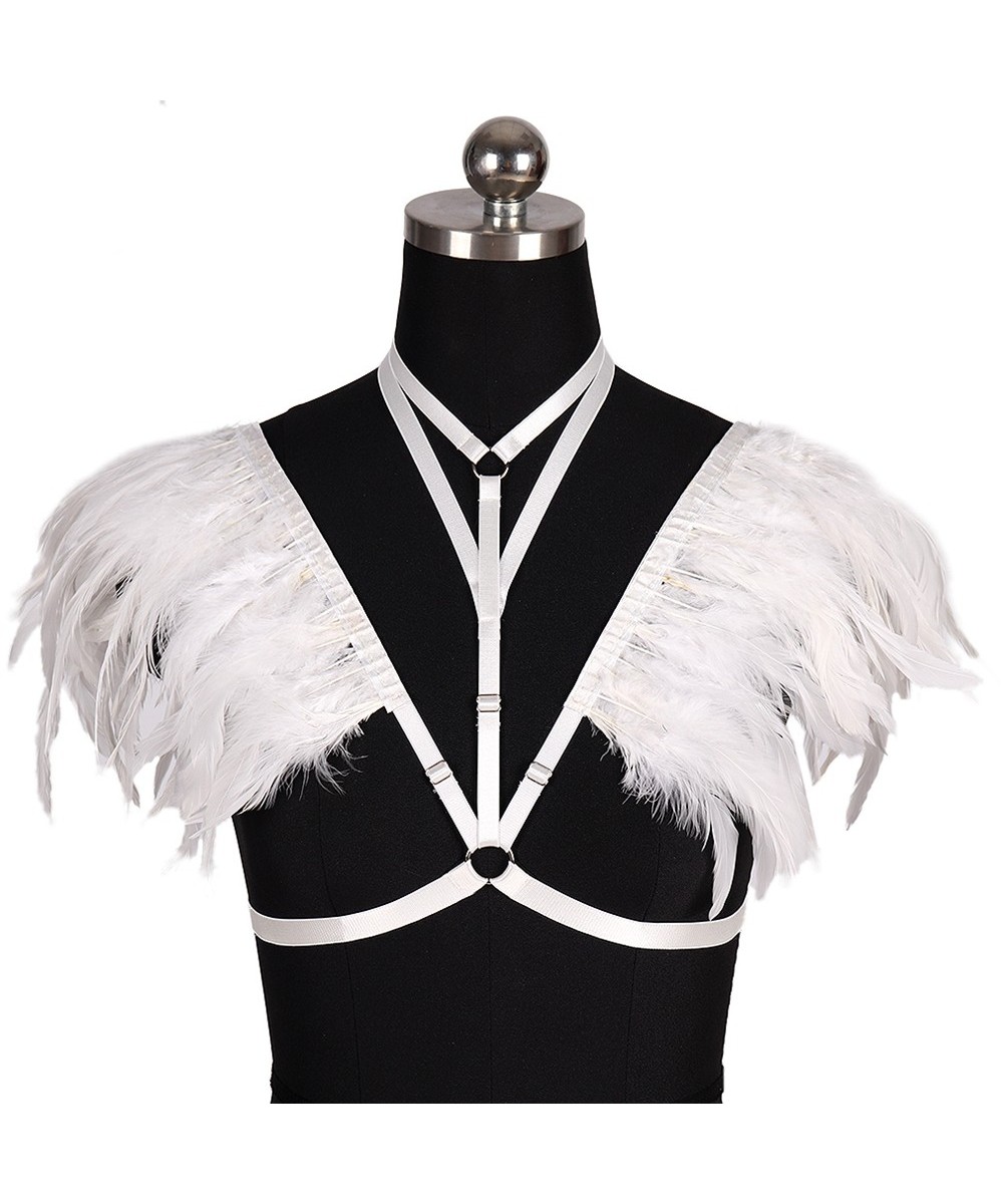 Feather Body Harness Epaulettes Bra Sexy Lingerie Goth Bondage Shoulder Wings Festival Cosplay Dance Rave Wear Hollow Out Col...