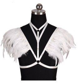 Feather Body Harness Epaulettes Bra Sexy Lingerie Goth Bondage Shoulder Wings Festival Cosplay Dance Rave Wear Hollow Out Col...