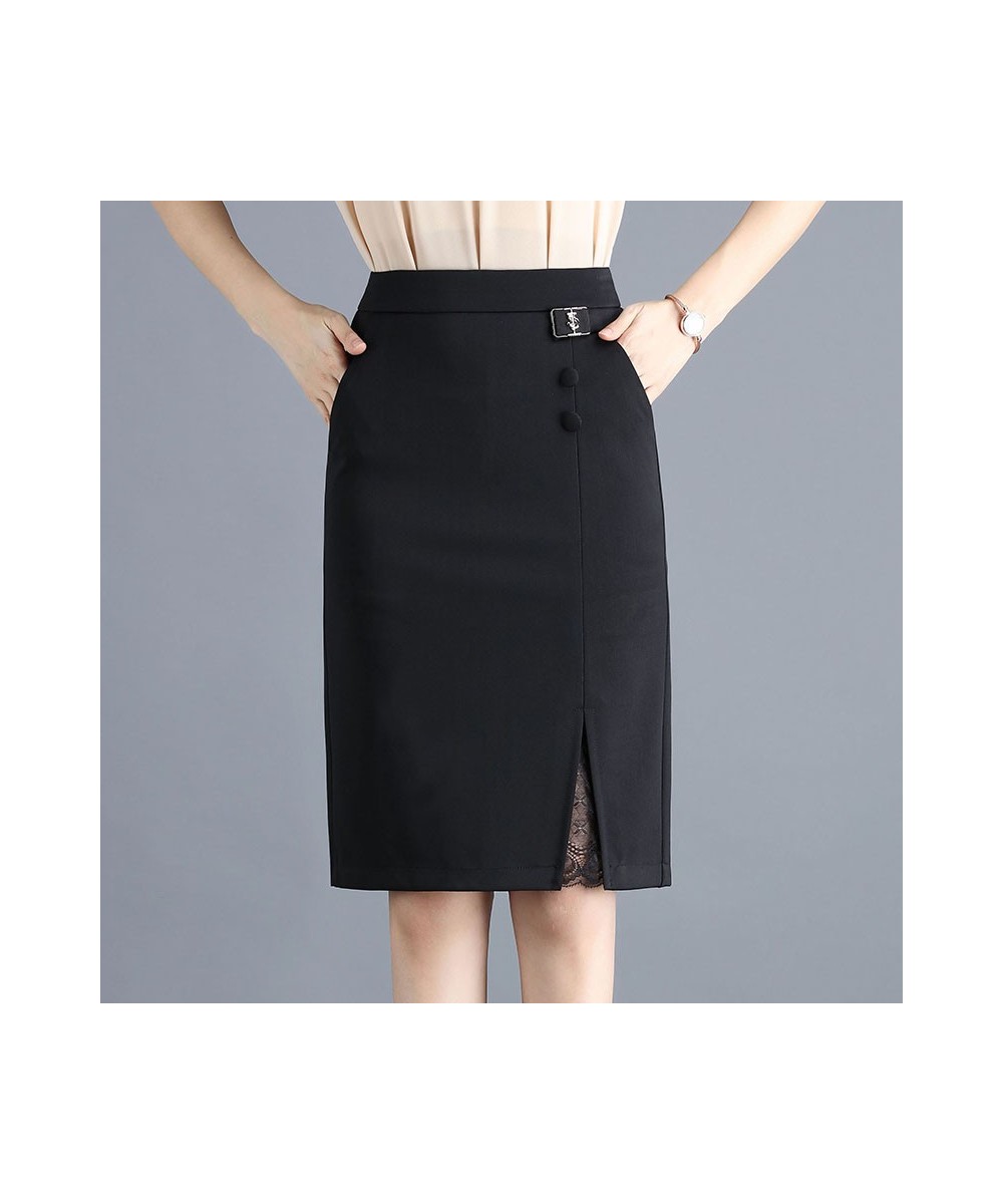 Women Soild Lace Split Pencil Skirt High Waist Fashion Knee Length Wrap Hip Skirt Pocket Zipper Office Lady Black Skirt $42.2...