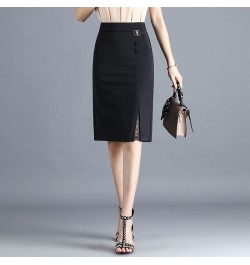 Women Soild Lace Split Pencil Skirt High Waist Fashion Knee Length Wrap Hip Skirt Pocket Zipper Office Lady Black Skirt $42.2...