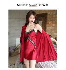 Summer Sling Gowns 2Pcs Suit with Chest Pads Women's Robe Set Thin Ice Silk Satin Sexy Nightgown Female Temptation Hot Home $...